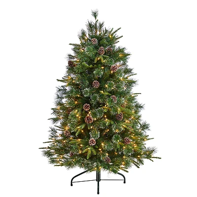 5ft. Pre-Lit Snowed Tipped Clermont Mixed Pine Artificial Christmas Tree, Clear Lights