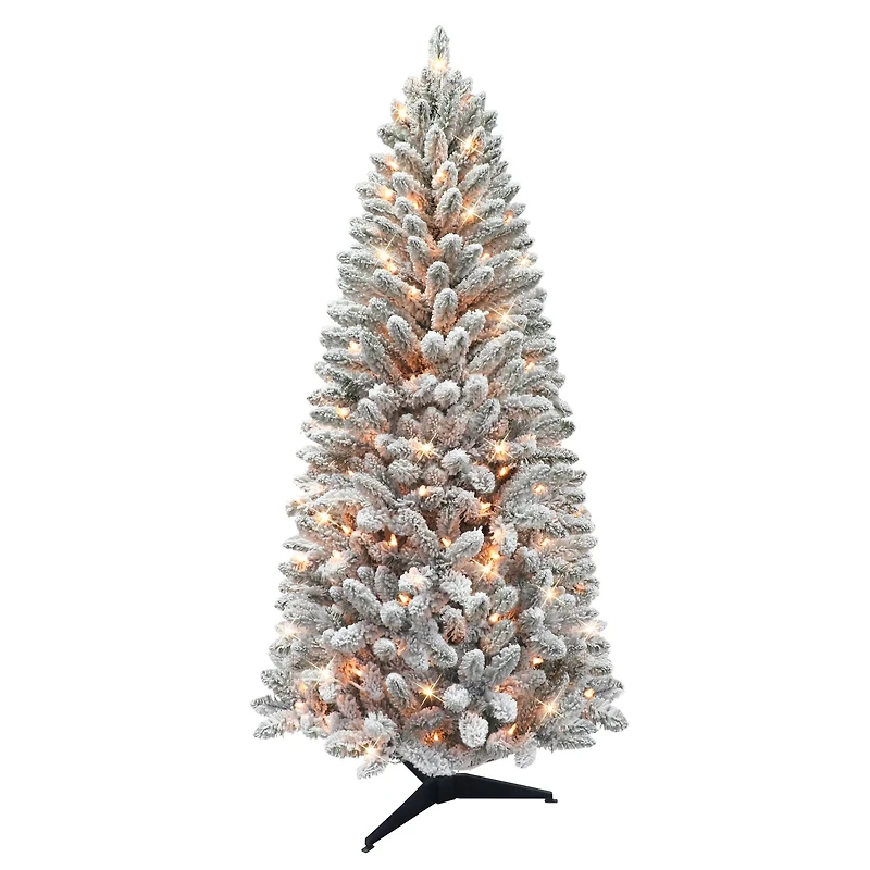 6ft. Pre-Lit Flocked Carson Pine Artificial Christmas Tree, Clear Lights