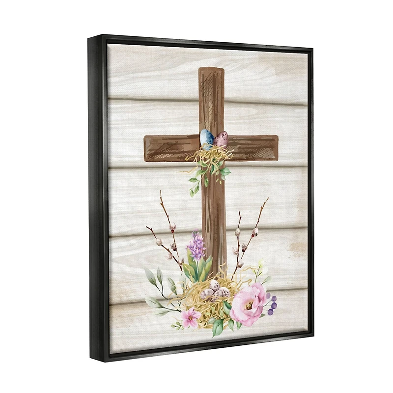 Stupell Industries Spiritual Easter Cross Spring Blossoms Floater Framed Art