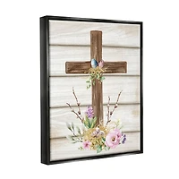 Stupell Industries Spiritual Easter Cross Spring Blossoms Floater Framed Art