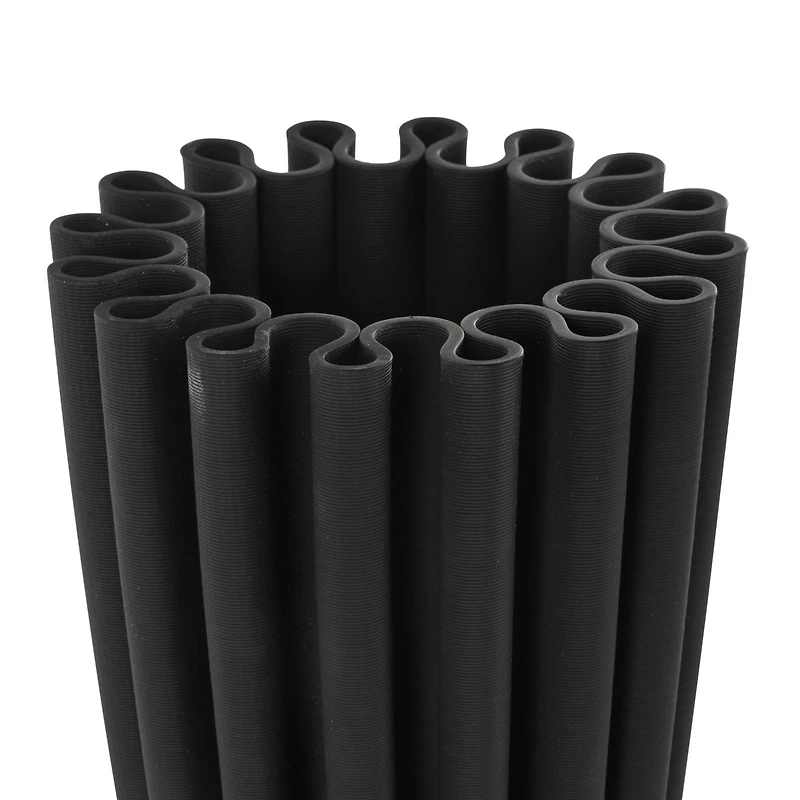 Black Abstract Dimensional Ribbed Ceramic Vase