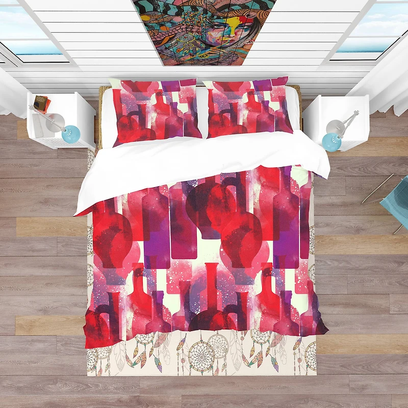 Designart 'Imprints of Wine Bottles' Bohemian & Eclectic Bedding Set