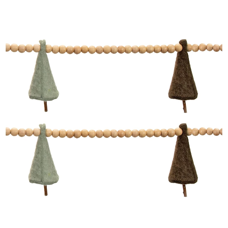 5.5ft. Wood Bead & Felt Pine Tree Garlands, 2ct.