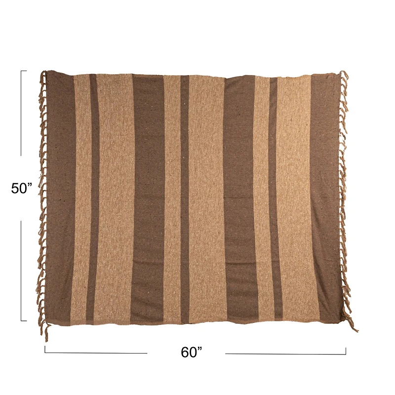 Hello Honey® Beige & Brown Savannah Stripe Cotton Blend Throw with Fringe