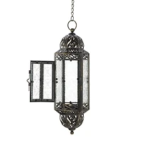 13" Antique Victorian Black Filigree Embellished Hanging Candle Lantern