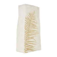 White & Gold Leaf Print Polystone Vase