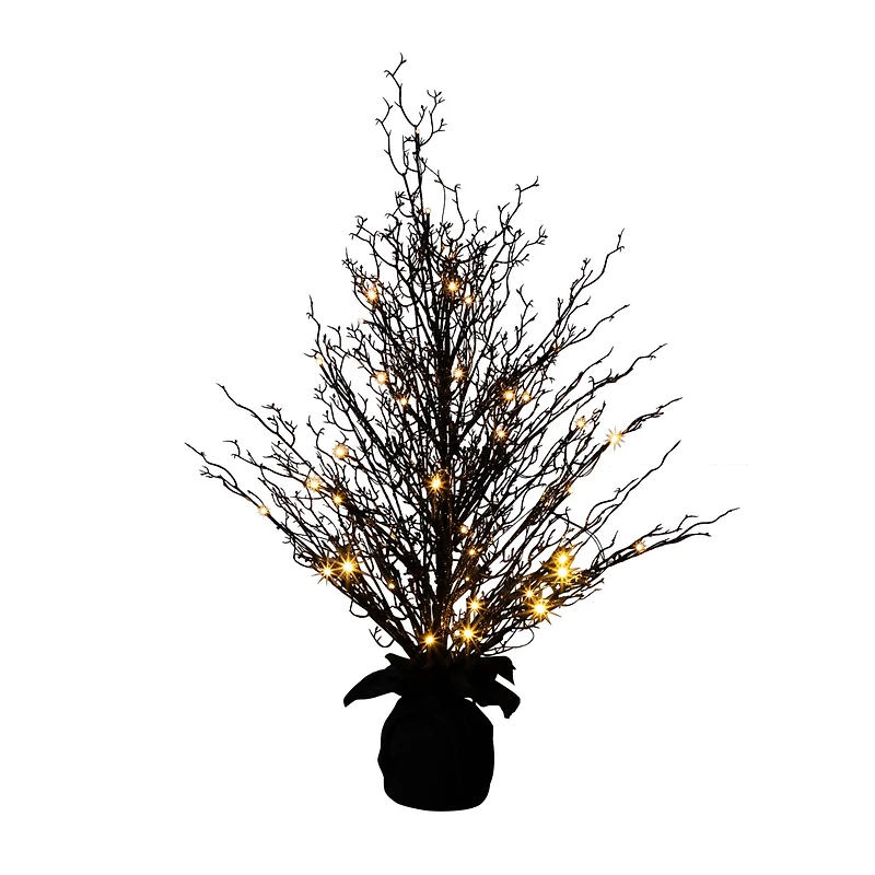 3ft. Pre-Lit Halloween Black Twig Artificial Fall Tree in Burlap Planter
