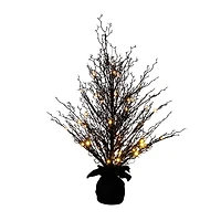 3ft. Pre-Lit Halloween Black Twig Artificial Fall Tree in Burlap Planter