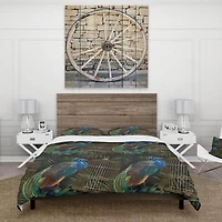 Designart 'Tails of Peacocks and Birds Cage' Farmhouse Bedding Set