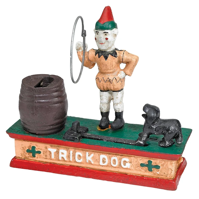 Design Toscano 7" Circus Clown & Trick Dog Authentic Foundry Iron Mechanical Bank