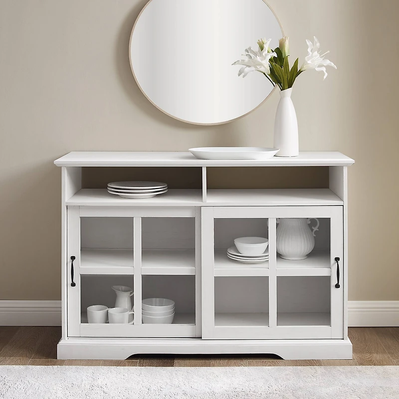Walker Edison 48" Brushed White Sliding Glass Door Sideboard
