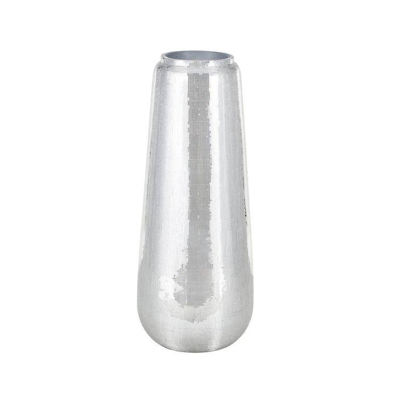 40" Silver Fiberglass Mosaic Floor Vase with Blue Interior,