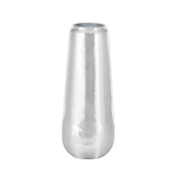 40" Silver Fiberglass Mosaic Floor Vase with Blue Interior,