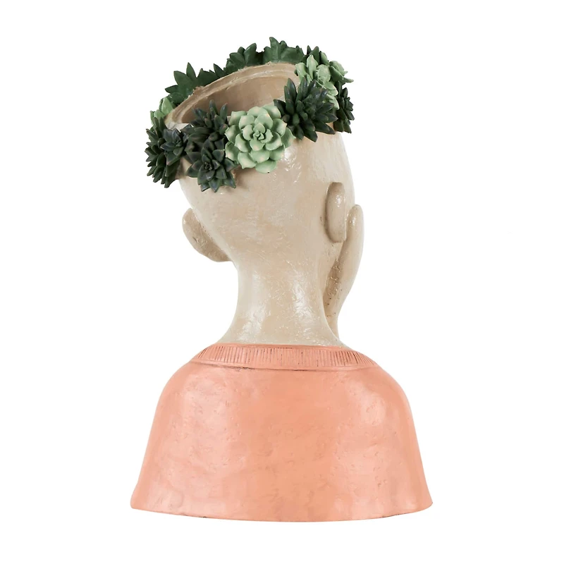 17" Woman Bust Planter with Succulent Crown