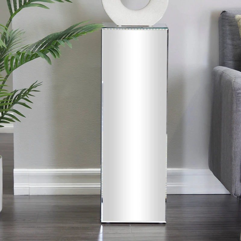 Silver Wood Mirrored Pedestal Table 10" x 10" x 30"