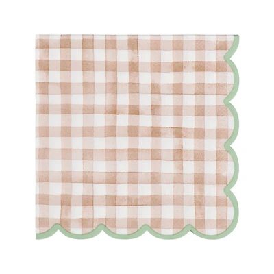 12 Packs: 20 ct. (240 total) Brown Gingham Scalloped Lunch Napkins by Celebrate It™