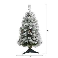 3ft. Unlit Flocked White River Mountain Pine & Pinecones Artificial Christmas Tree