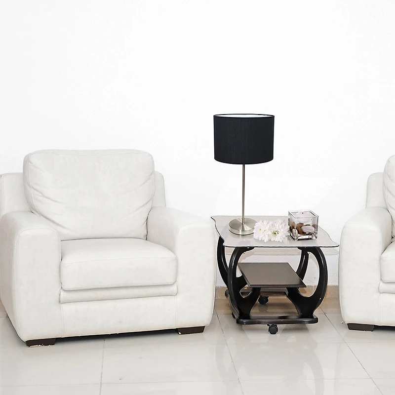 Simple Designs 23" Brushed Nickel Stick Lamp with Black Fabric Shade