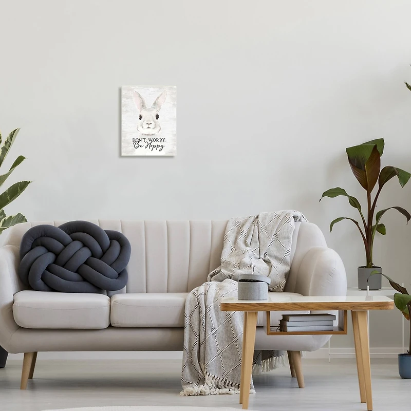 Stupell Industries Don't Worry Be Hoppy Easter Bunny Rabbit Pun Wall Plaque Art