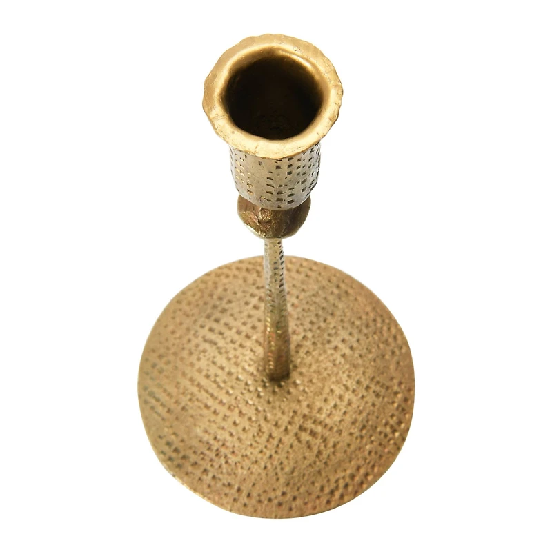 Hello Honey® 9" Antique Brass Hand-Forged Hammered Metal Taper Candle Holder