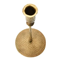 Hello Honey® 9" Antique Brass Hand-Forged Hammered Metal Taper Candle Holder