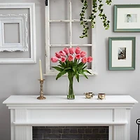 23" Artificial Tulip Arrangement with Cylinder Glass Vase