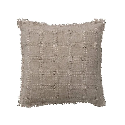 Hello Honey® Natural Woven Cotton Pillow with Chambray Back and Fringe