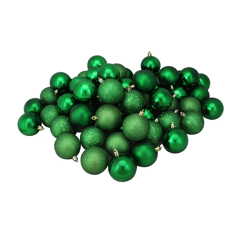 60ct Christmas Green Shatterproof 4-Finish Ball Ornaments