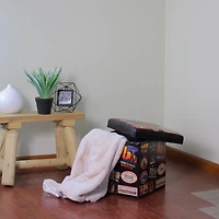 15" Brown with Travel Stickers Collapsible Ottoman