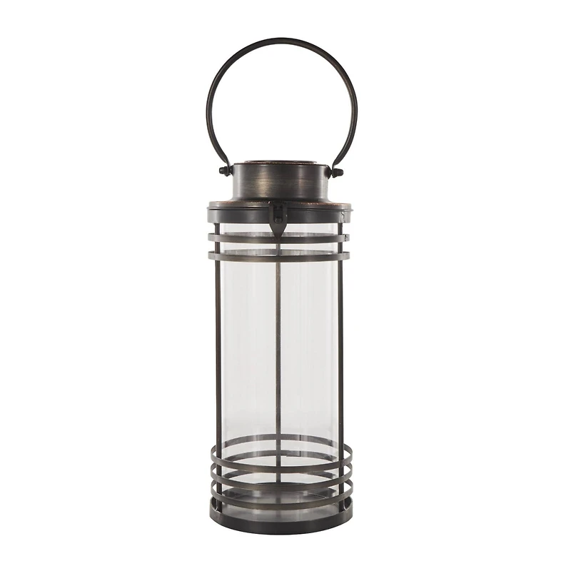 17" Black Metal Candle Lantern with Round Outlines