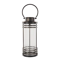 17" Black Metal Candle Lantern with Round Outlines