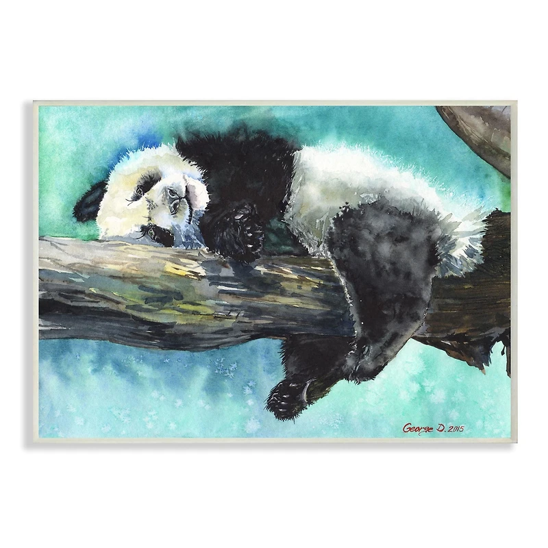 Stupell Industries Sleepy Baby Panda in Tree over Vibrant Blue Wall Plaque