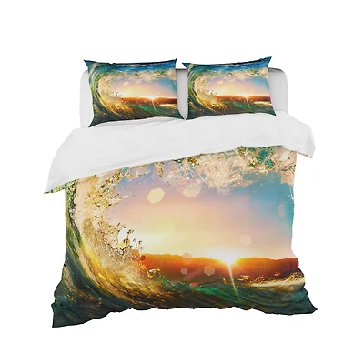 Designart 'Colored Ocean Waves Falling Down' Coastal Bedding Set