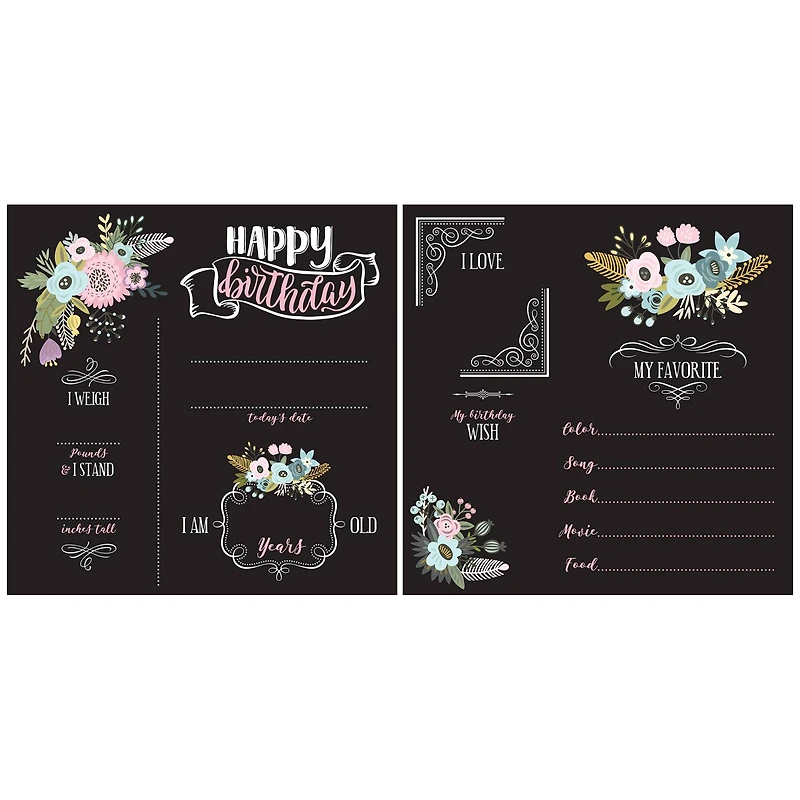 RoomMates 12" Double-Sided Floral Birthday Chalkboard