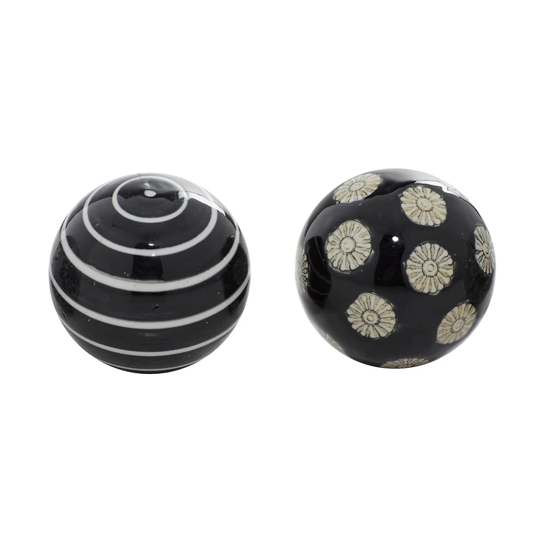 3" Black & White Patterned Ceramic Vase Filler Orb Set