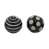 3" Black & White Patterned Ceramic Vase Filler Orb Set