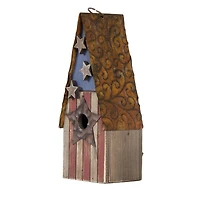 Glitzhome® Distressed Wood & Metal Patriotic Bird House with Stars