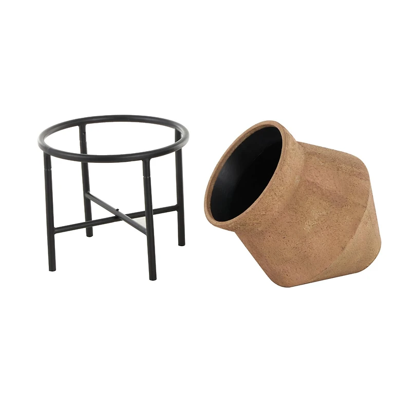 20" Brown Wide Metal Vase with Black Stand