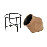 20" Brown Wide Metal Vase with Black Stand