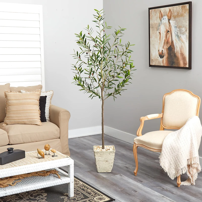 6ft. Olive Artificial Tree in Country White Planter