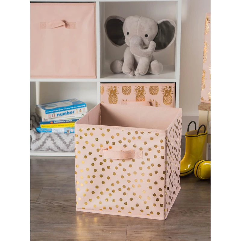 DII® 11" Millennial Pink & Gold Dots Non-Woven Fabric Cubes, 2ct.