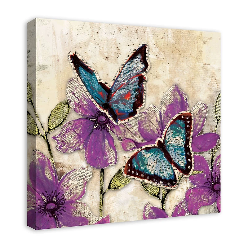 Butterflies With Purple Flowers 24" x 24" Canvas Wall Art