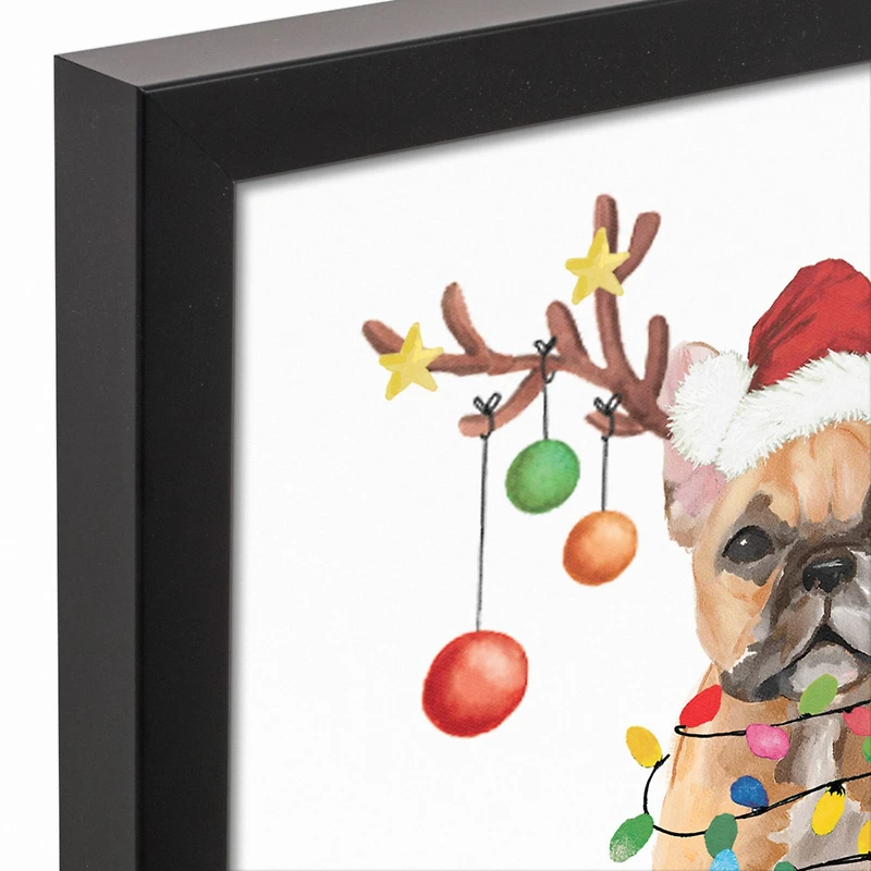 Frenchie Christmas Tree Black Framed Canvas Wall Art