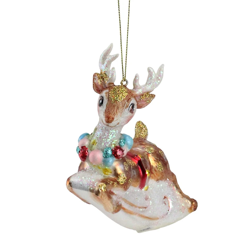 5.25" White & Red Glittered Reindeer Glass Christmas Ornament