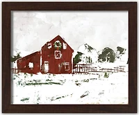 Christmas Snow on the Farm Walnut Framed Print Under Plexiglass