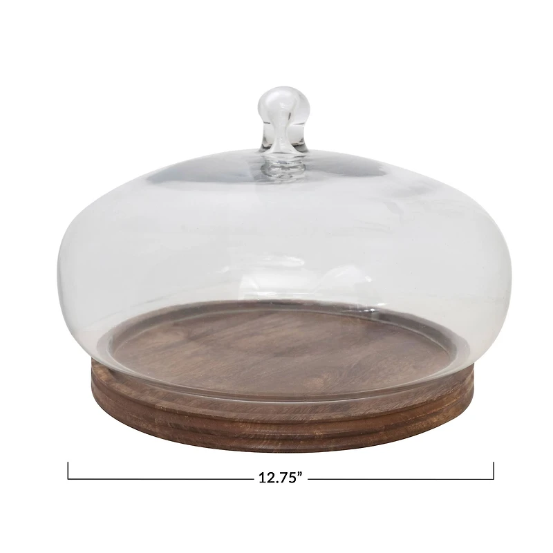 Hello Honey® 9" Glass Orb Shaped Cloche with Mango Wood Base