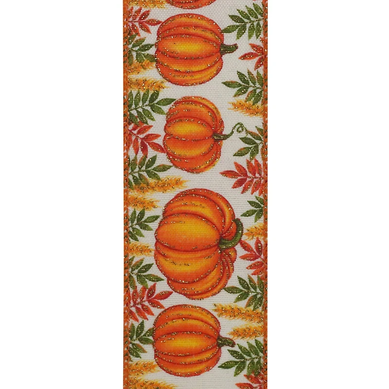 Reliant 2.5" x 10yd. Faux Linen Wired Pumpkin Patch Sparkle Ribbon