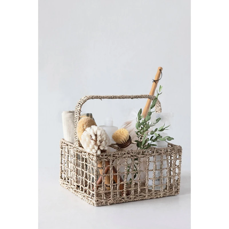 Hello Honey® Natural Handwoven Seagrass 6 Section Caddy with Handle