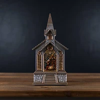 8.25" LED Snow Globe Church with Nativity
