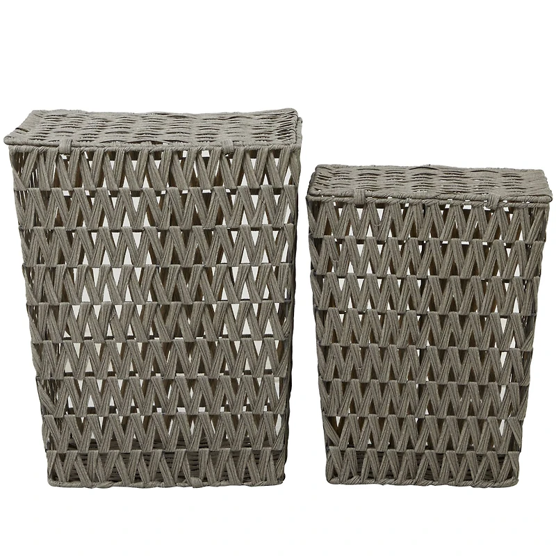 Gray Metal Storage Basket with Matching Lids Set of 2 22", 19"